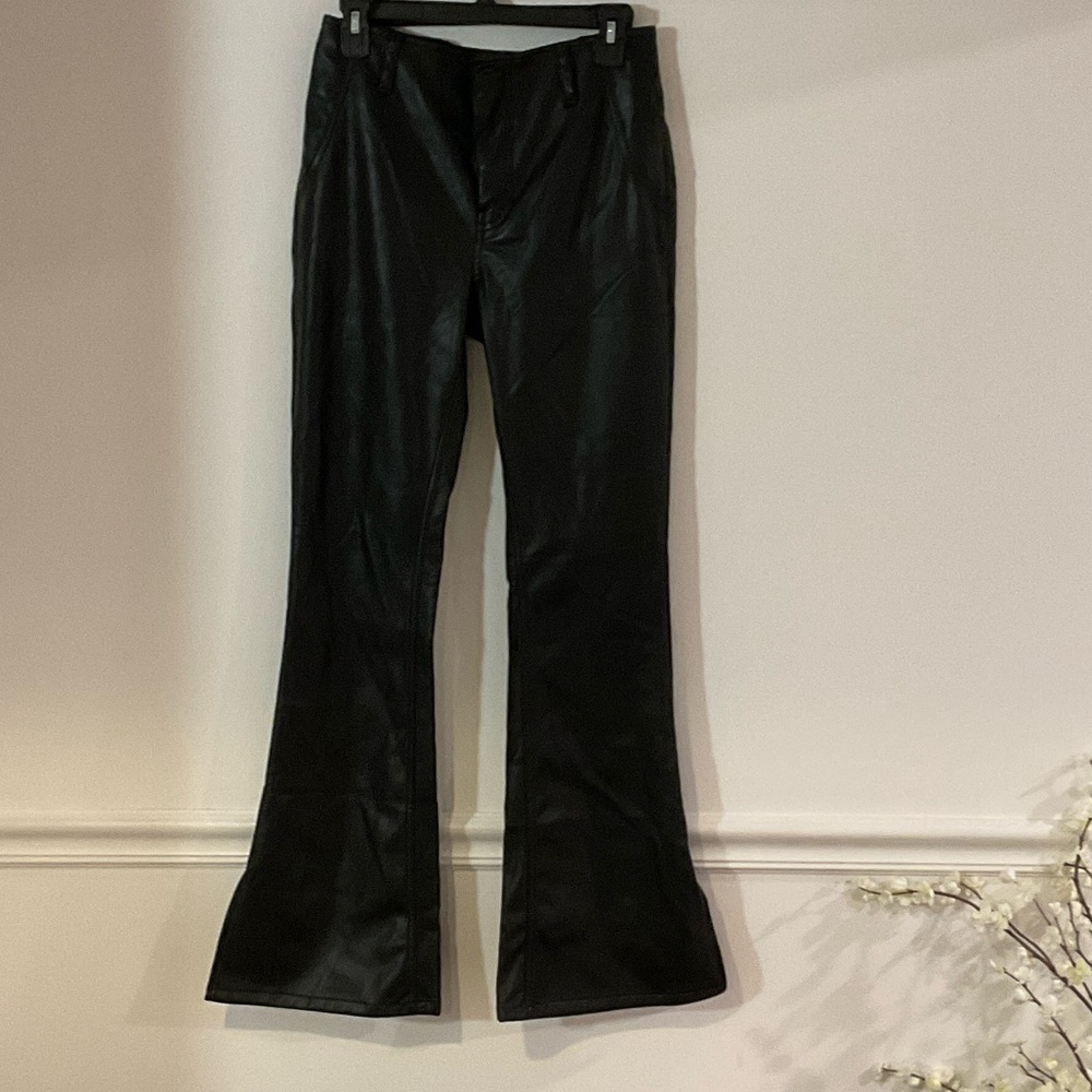Free People Black Faux Leather Bootcut Pants